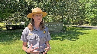 Hot Springs National Park Volunteer Coordinator Kendra Barat discusses the Hike to Health event the national park is hosting along with CHI St. Vincent Saturday. (The Sentinel-Record/James Leigh)